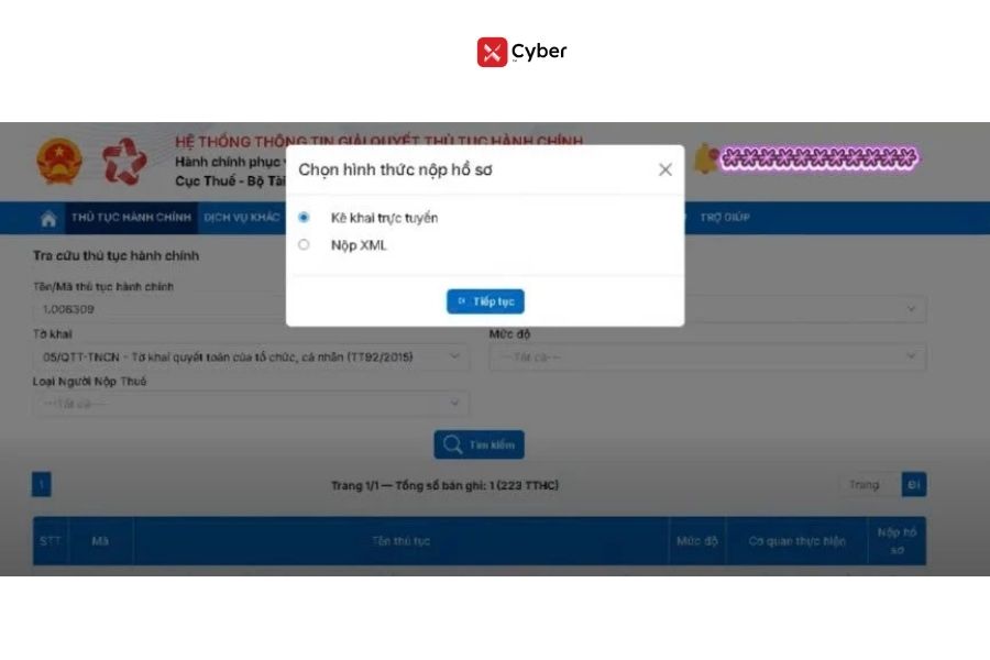 Cách nộp tờ khai 05/QTT-TNCN trên Dịch vụ công - Bước 5