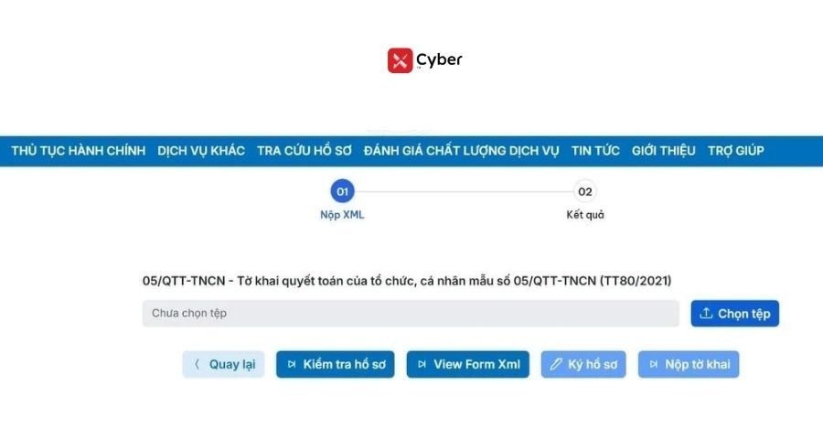 Cách nộp tờ khai 05/QTT-TNCN trên Dịch vụ công - Bước 6.2