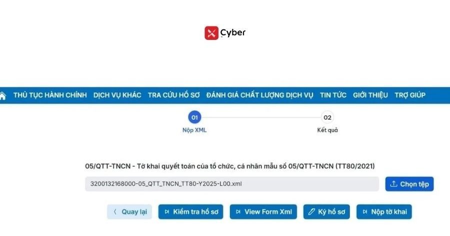Cách nộp tờ khai 05/QTT-TNCN trên Dịch vụ công - Bước 7.2