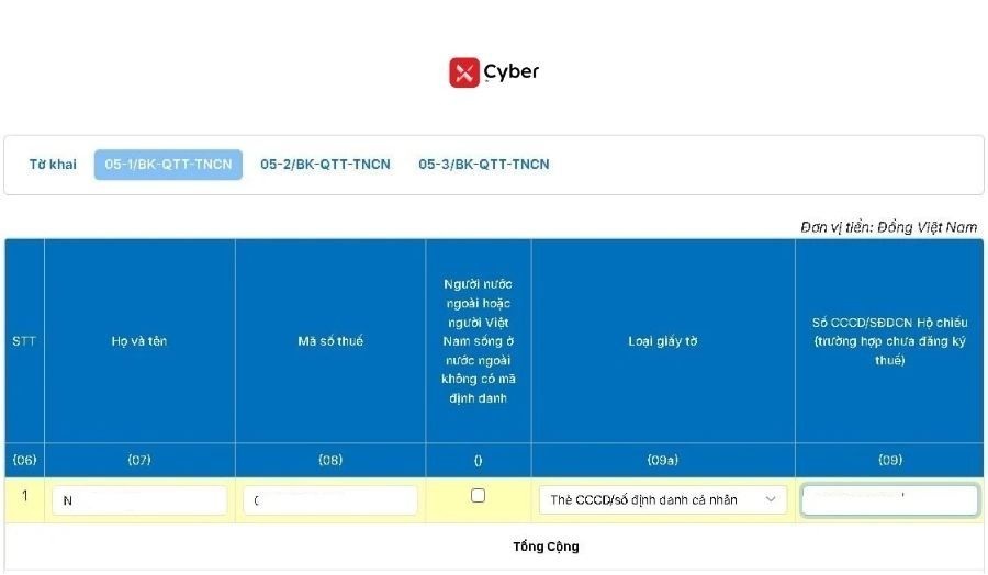 Cách nộp tờ khai 05/QTT-TNCN trên Dịch vụ công - Bước 8.1