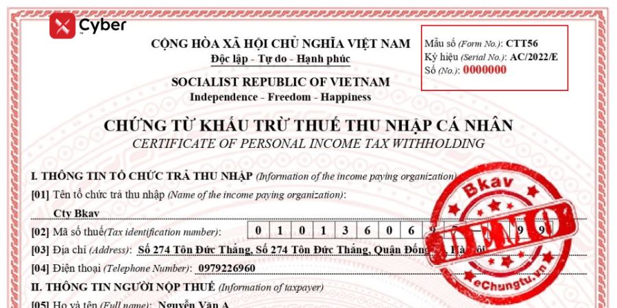 ký hiệu chứng từ khấu trừ thuế tncn điện tử