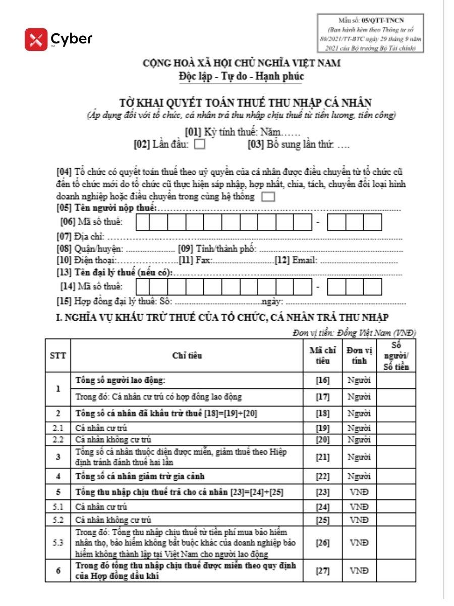 mẫu 05/qtt-tncn tờ khai quyết toán thuế tncn