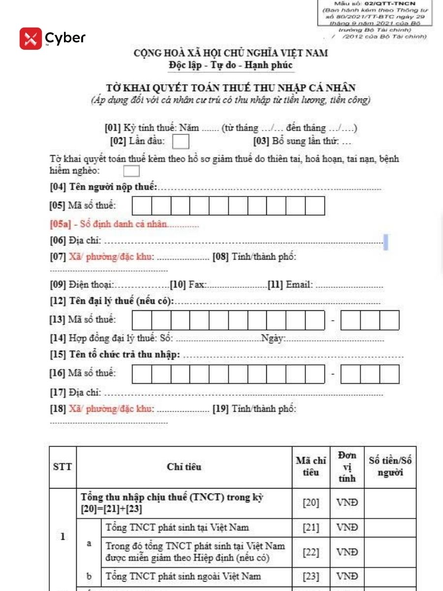 Tờ khai 02/QTT-TNCN: Mẫu mới nhất 2026 và cách điền chi tiết 2 Mẫu tờ khai 02/QTT-TNCN mới nhất