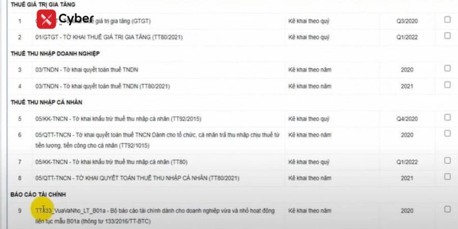 cách nộp bctc bổ sung trên thuế điện tử - bước 2