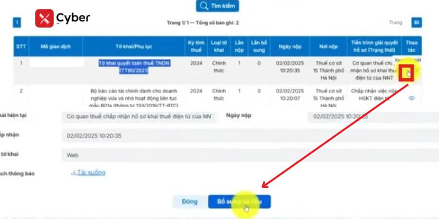 nộp lại báo cáo tài chính trên dịch vụ công - bước 3.1