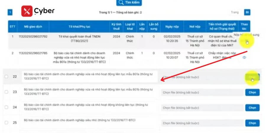 nộp lại báo cáo tài chính trên dịch vụ công - bước 3.2
