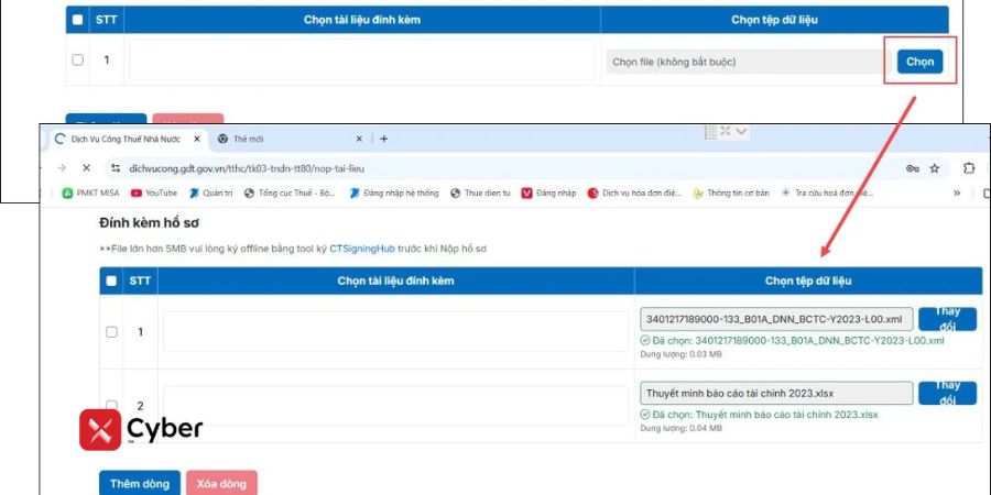 nộp thuyết minh báo cáo tài chính trên dịch vụ công cùng tờ khai quyết toán thuế tncn - bước 3