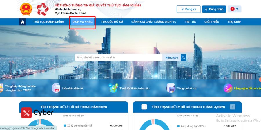 nộp thuyết minh báo cáo tài chính trên dịch vụ công qua mục dịch vụ khác - bước 1