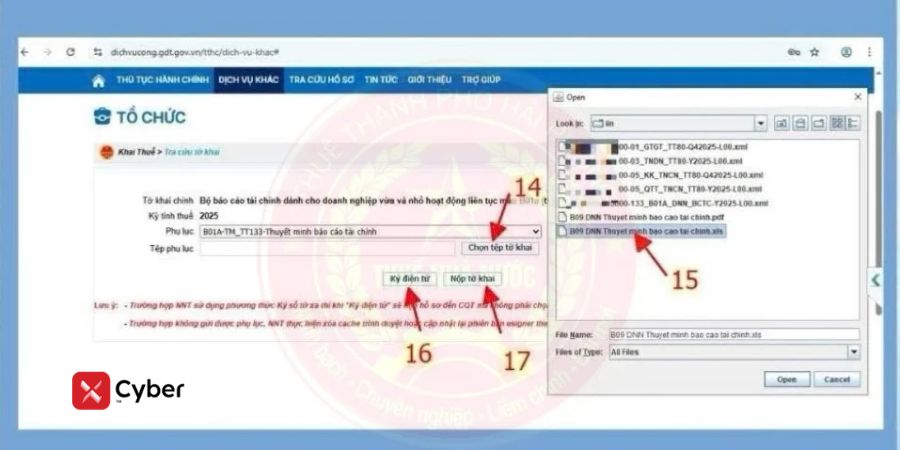 nộp thuyết minh báo cáo tài chính trên dịch vụ công qua mục dịch vụ khác - bước 2