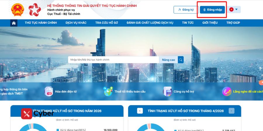 Nộp tờ khai quyết toán thuế TNCN qua Dịch vụ công - bước 1