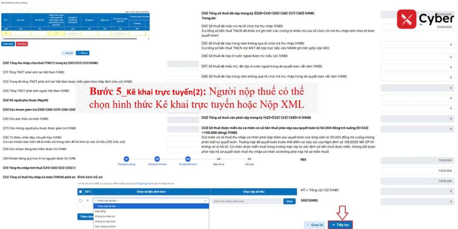 Nộp tờ khai quyết toán thuế TNCN qua Dịch vụ công - bước 2