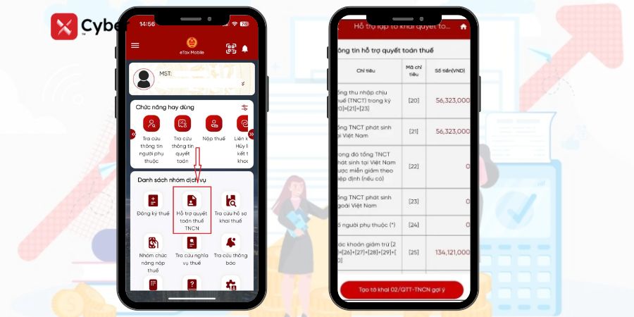 Nộp tờ khai quyết toán thuế TNCN qua Etax Mobile - bước 3
