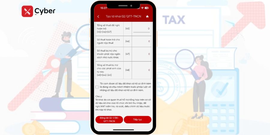 Nộp tờ khai quyết toán thuế TNCN qua Etax Mobile - bước 6