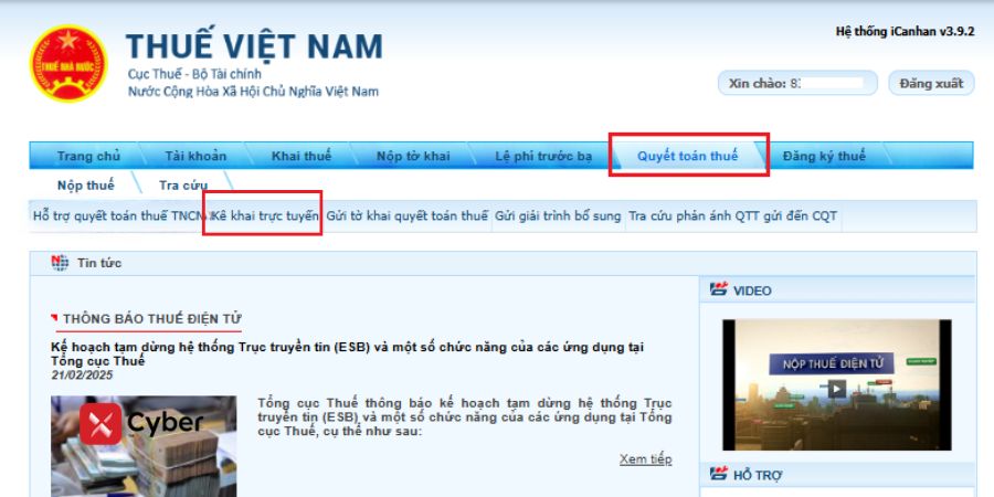 Nộp tờ khai quyết toán thuế TNCN qua Thuế điện tử - bước 3