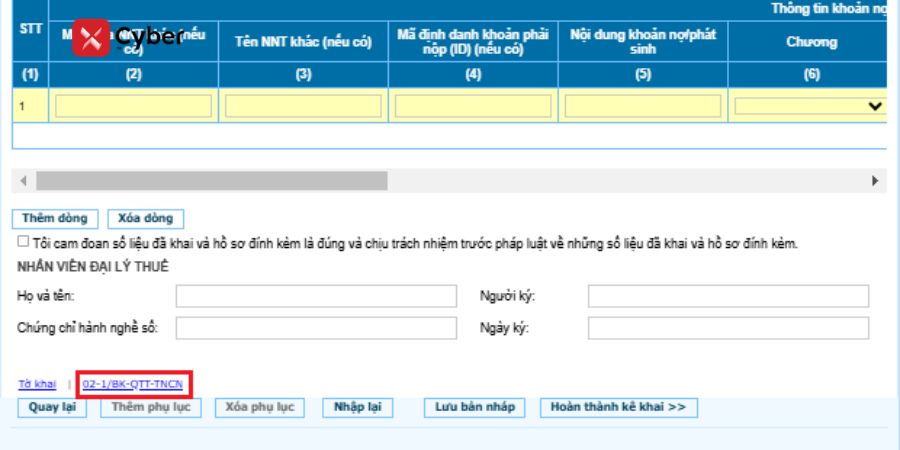 Nộp tờ khai quyết toán thuế TNCN qua Thuế điện tử - bước 5