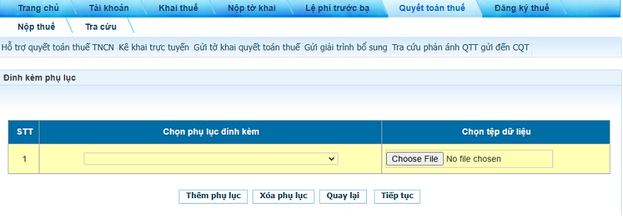 Nộp tờ khai quyết toán thuế TNCN qua Thuế điện tử - bước 7