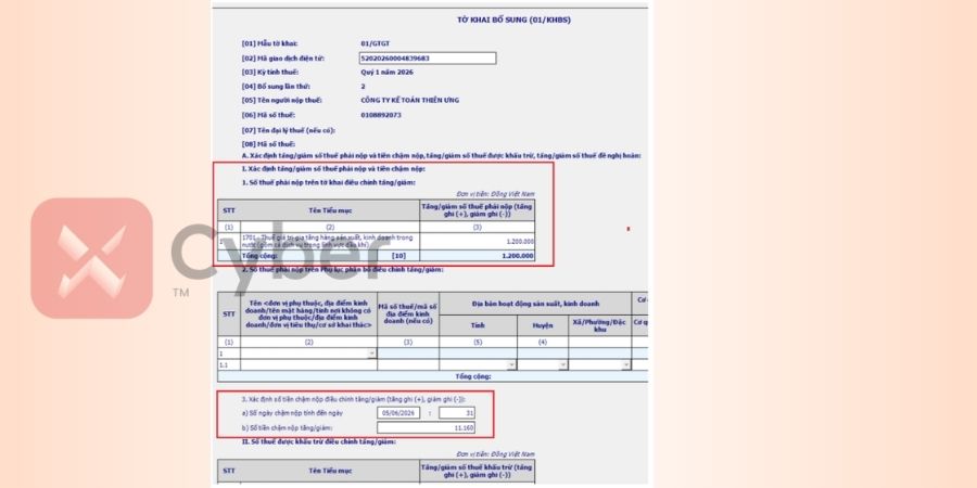 cách kê khai bổ sung thuế GTGT theo TT80 - bước 8