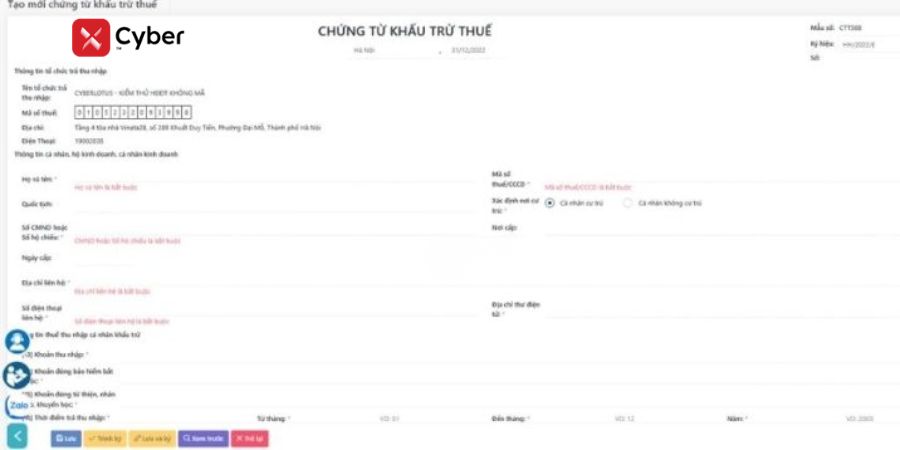 Hướng dẫn chi tiết cách lập và xuất chứng từ khấu trừ thuế TNCN 10 cách lập chứng từ khấu trừ thuế tncn - cách 2.2