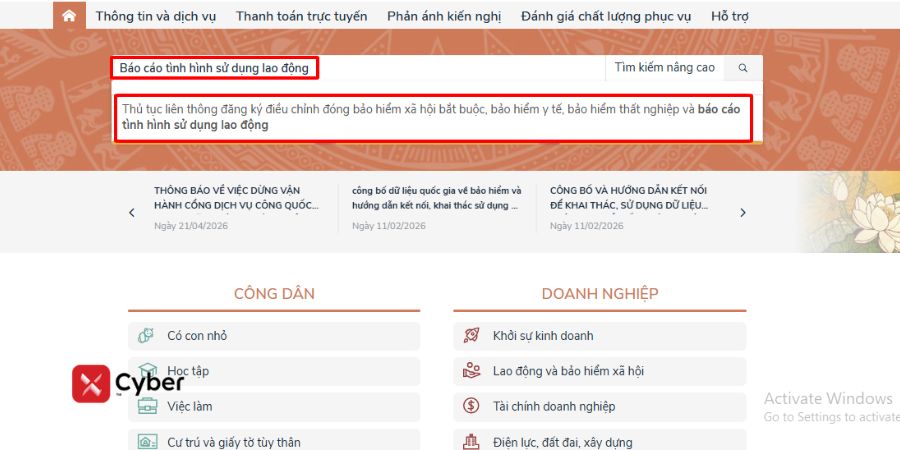 Hướng dẫn cách nộp báo cáo tình hình sử dụng lao động trên Dịch vụ công từ A - Z 5 cách nộp báo cáo tình hình sử dụng lao động trên dịch vụ công - bước 3