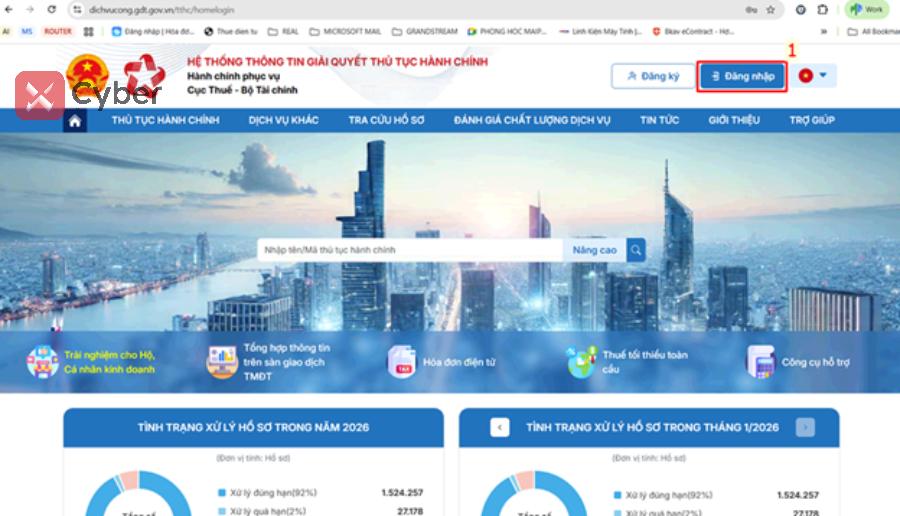 Cách nộp tờ khai thuế GTGT trên Dịch vụ công - Bước 1