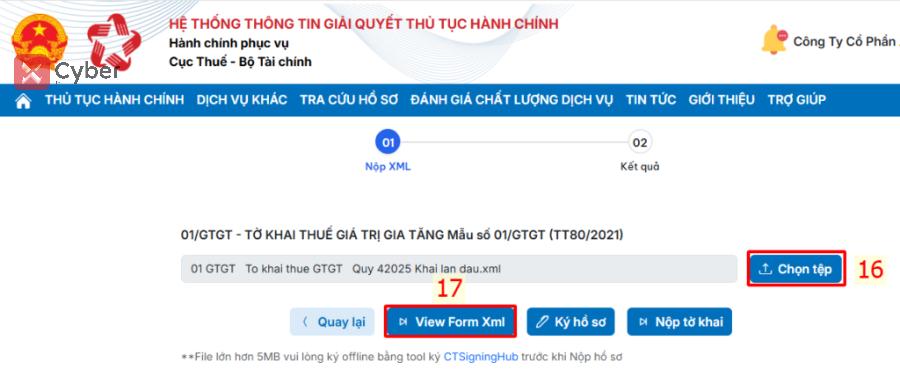 Cách nộp tờ khai thuế GTGT trên Dịch vụ công - Bước 7