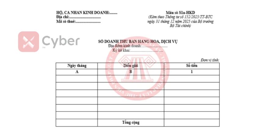 Mẫu sổ S1a-HKD cho hộ kinh doanh trên 500 triệu dưới 1 tỷ