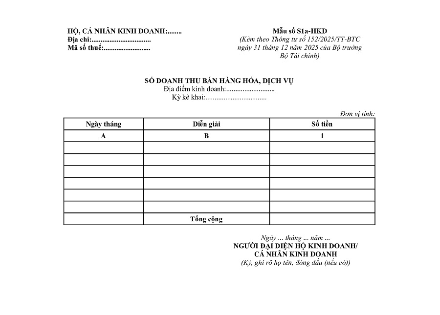 mẫu số s1a-hkd mới nhất