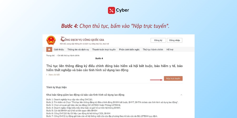 Nộp báo cáo tình hình sử dụng lao động năm 2026: Thời hạn, nơi nộp và 3 cách thực hiện 5 nộp báo cáo tình hình sử dụng lao động - bước 4