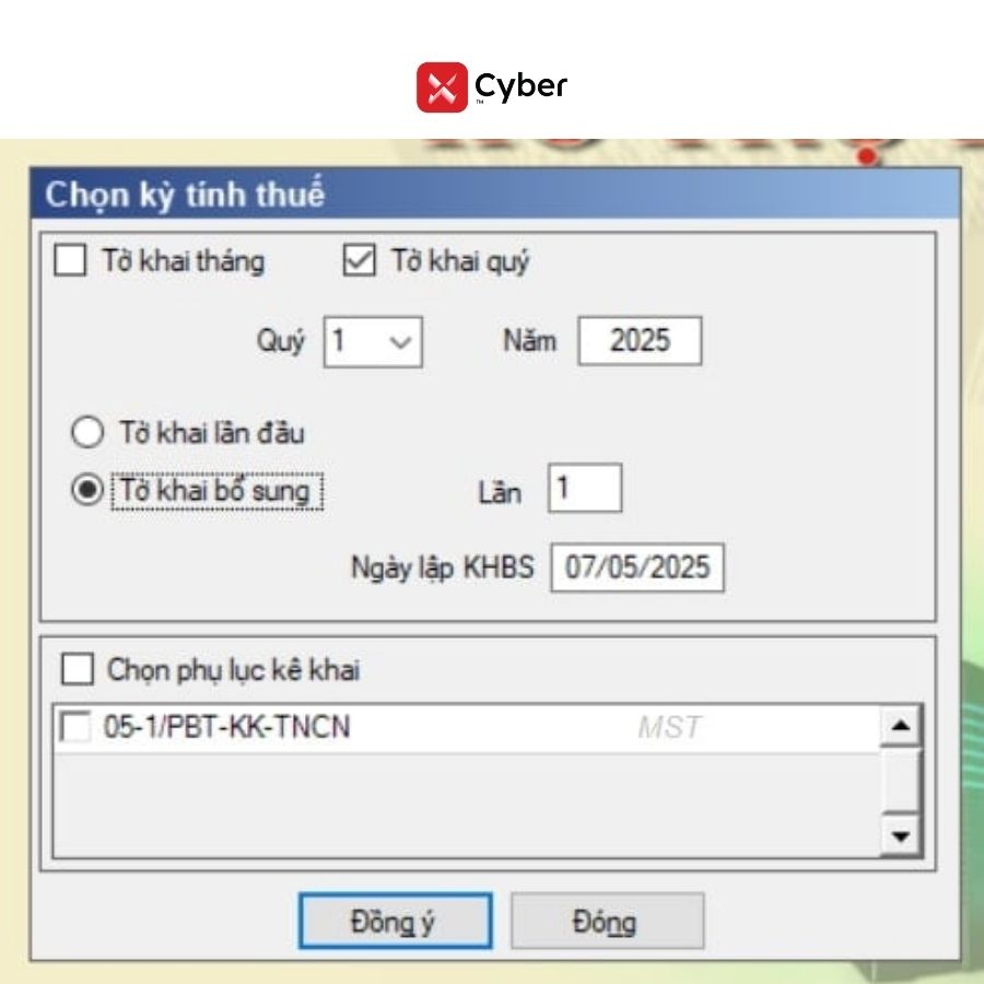 Kê khai bổ sung quyết toán thuế TNCN trên HTKK - Bước 2