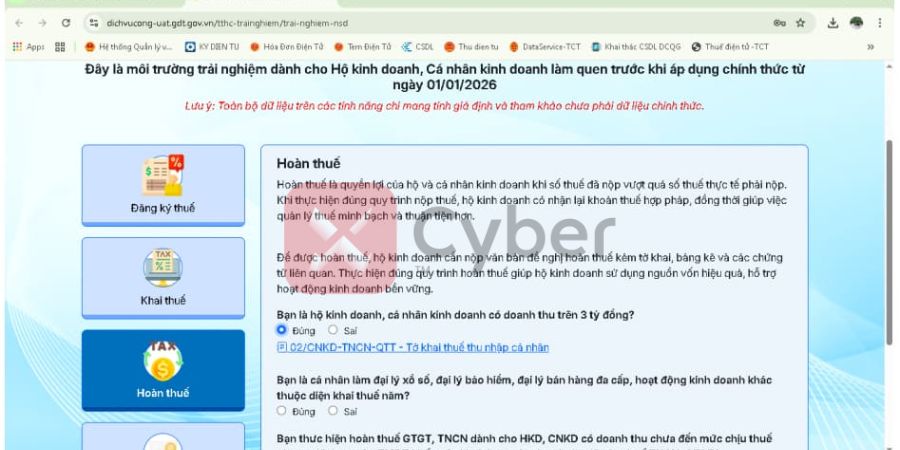 thủ tục hoàn thuế hộ kinh doanh trên dịch vụ công - bước 1.2