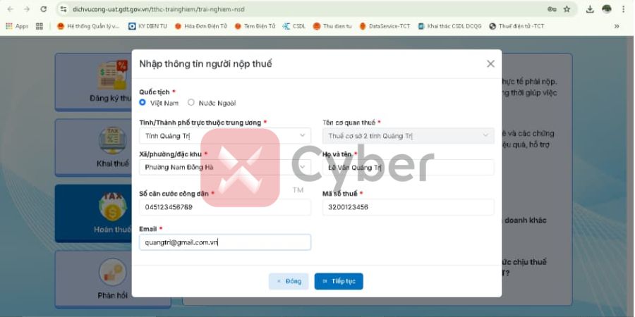 thủ tục hoàn thuế hộ kinh doanh trên dịch vụ công - bước 2