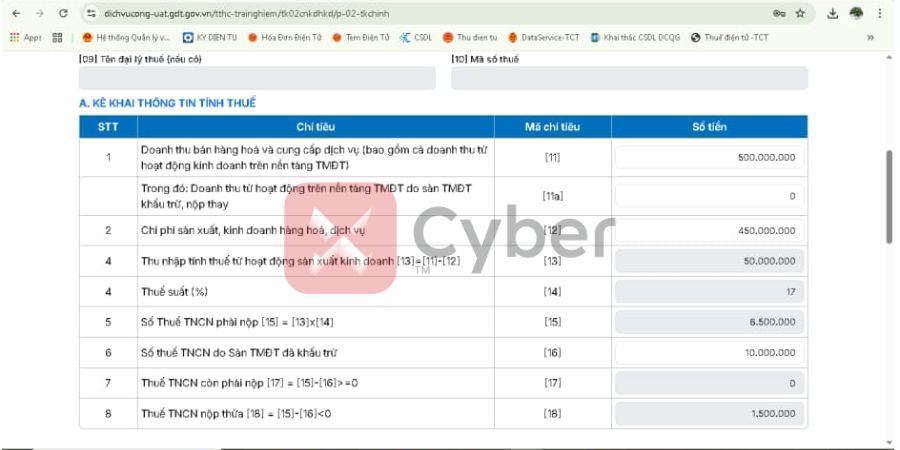 thủ tục hoàn thuế hộ kinh doanh trên dịch vụ công - bước 4