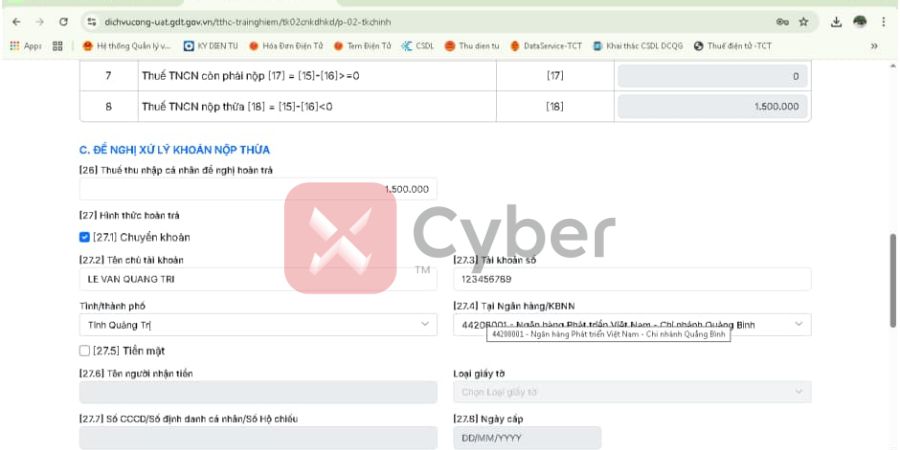 thủ tục hoàn thuế hộ kinh doanh trên dịch vụ công - bước 5