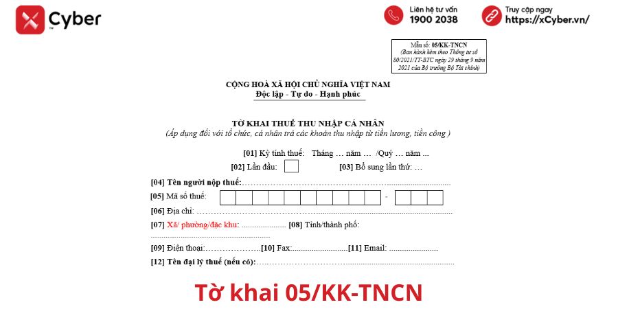 Tờ khai 05/KK-TNCN là gì? Mẫu mới nhất, cách điền và quy định áp dụng năm 2026 1 tờ khai 05/kk-tncn