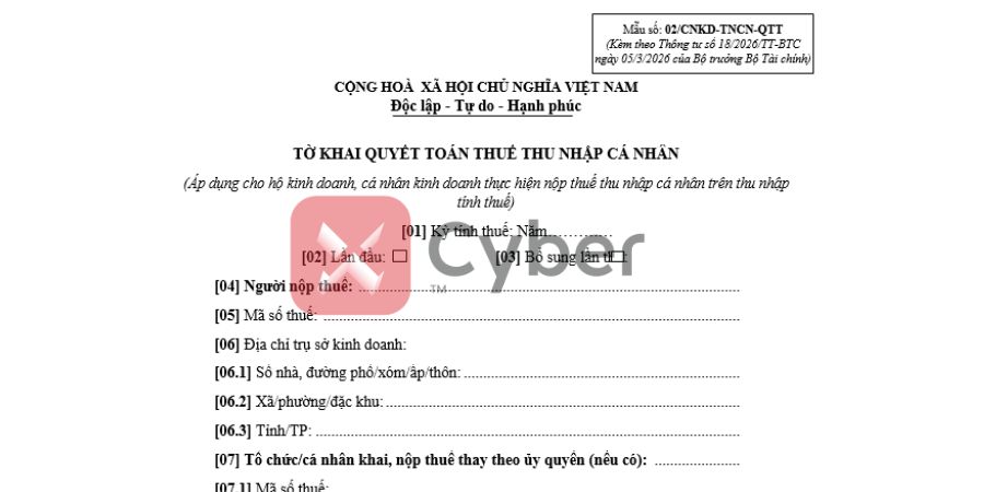 Tờ khai Mẫu số 02/CNKD-TNCN-QTT