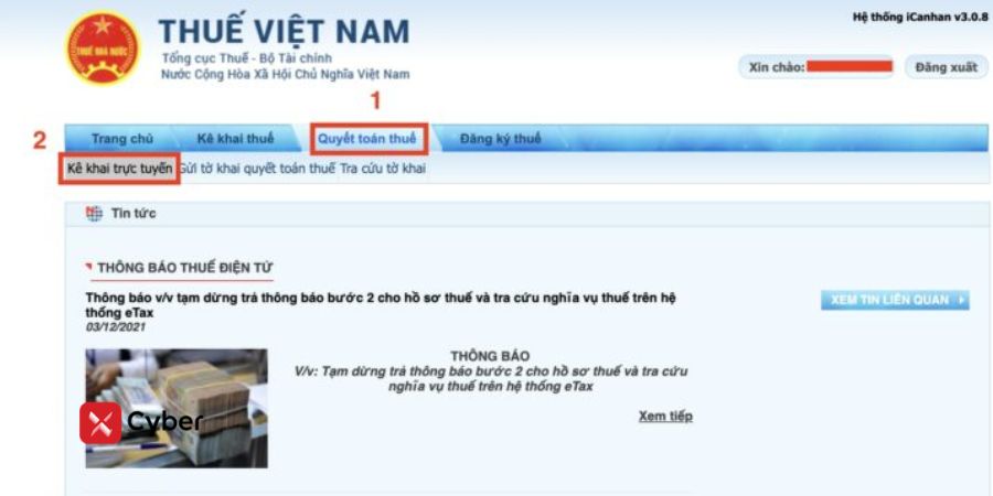 Cá nhân tự quyết toán thuế TNCN qua Thuế Việt Nam - Bước 3