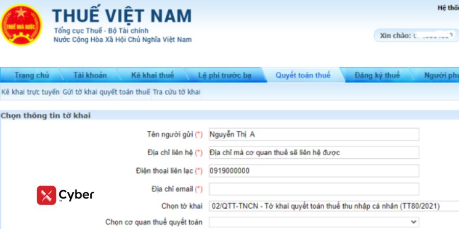 Cá nhân tự quyết toán thuế TNCN qua Thuế Việt Nam - Bước 4