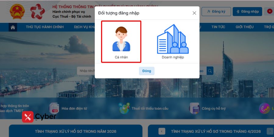 Cá nhân tự quyết toán thuế TNCN qua Dịch vụ công - Bước 2