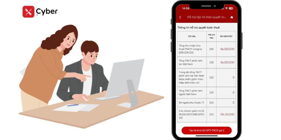 Cá nhân tự quyết toán thuế TNCN qua eTax Mobile - Bước 3