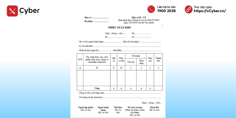 Mẫu số 02-VT - Mẫu phiếu xuất kho theo Thông tư 200