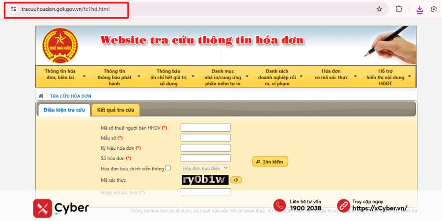 Cách tra cứu hóa đơn điện tử đầu vào trên tracuuhoadon.gdt.gov.vn - Bước 1