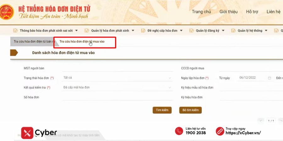 Cách tra cứu hóa đơn mua vào trên hoadondientu.gdt.gov.vn - Bước 3