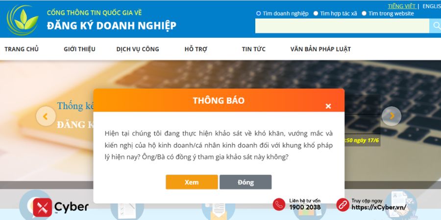Hướng dẫn 5 cách tra cứu mã số thuế hộ kinh doanh nhanh và chính xác 8 Tra cứu MST hộ kinh doanh qua Cổng thông tin quốc gia về đăng ký doanh nghiệp - Bước 1
