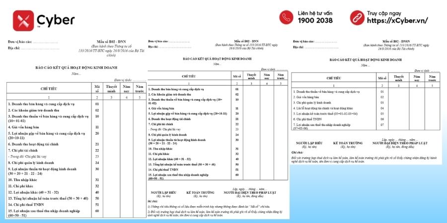 báo cáo kết quả hoạt động kinh doanh thông tư 133