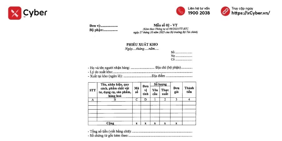 Mẫu phiếu xuất kho theo Thông tư 99/2025/TT-BTC: Cách lập, cách ghi và tải mẫu miễn phí 4 cách ghi mẫu phiếu xuất kho theo thông tư 99