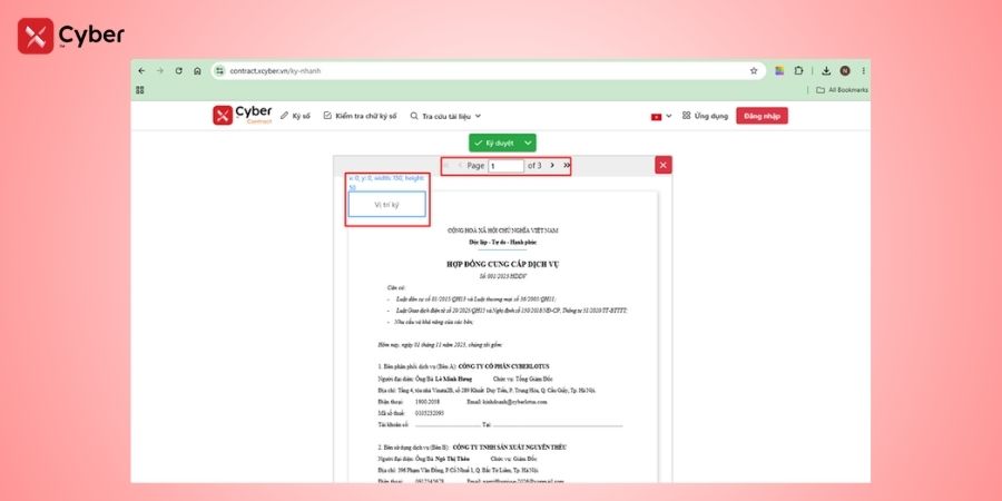 Cách ký hợp đồng bằng chữ ký số cho cá nhân và doanh nghiệp: Quy trình ký và lưu ý khi sử dụng 16 Cách ký hợp đồng trên phần mềm xCyber Contract - bước 2