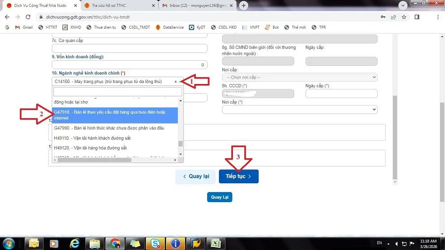 Đăng ký cá nhân kinh doanh: Đăng ký ở đâu, làm online thế nào và nên chọn hình thức nào? 20 đăng ký mã số thuế cá nhân kinh doanh trên dịch vụ công - bước 5.2