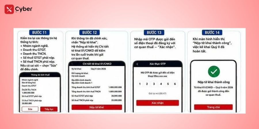 Hướng dẫn hộ kinh doanh kê khai thuế quý 2: Cách nộp tờ khai online và hạn chót cần nhớ 28 hộ kinh doanh kê khai thuế quý 2 trên eTax Mobile - bước 11-14