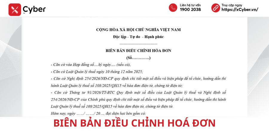 biên bản điều chỉnh hoá đơn