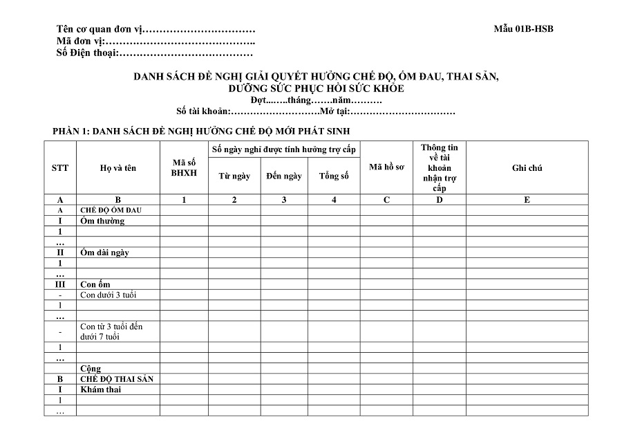 Hướng dẫn cách điền mẫu 01B-HSB mới nhất theo Quyết định 2222 5 mẫu 01b-hsb mới nhất